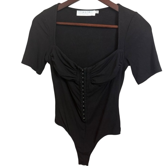 Astr | Black Hook & Eye Bodice Short Sleeve Bodysuit | Sz S - Picture 7 of 11